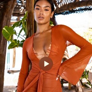 Oh Polly Rust Mini Dress with Tie Front